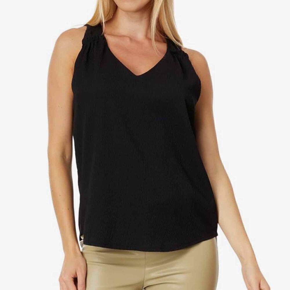 Vince Camuto V-Neck Ruched Strap Sleeveless Blouse Size Small Black